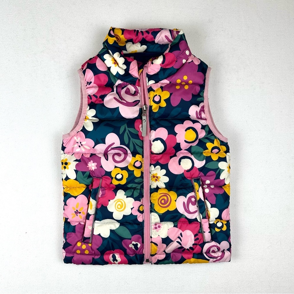 Hanna Andersson Quilted Floral Puffer Vest Sz 5